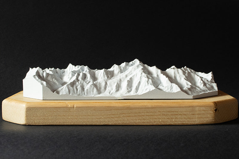 Riproduzione tridimensionale in miniatura della catena del Monte Bianco con le Grandes Jorasses